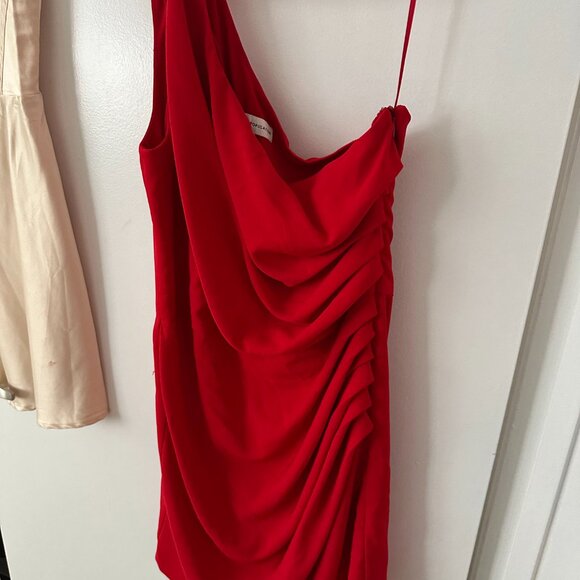 Dress the Population One-Shoulder Red Dress Martine Stretch Crepe  - Picture 4 of 4